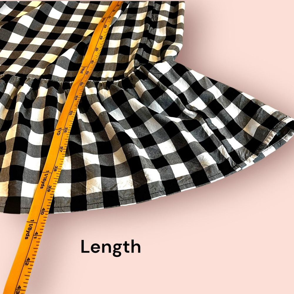 Place Gingham Shirred Ruffle Dress, L, Black White - Picture 13 of 15